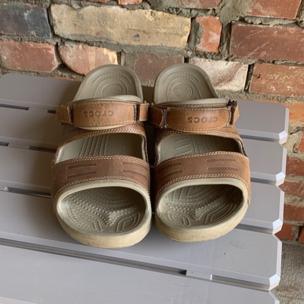 CROCS Kids Brown/Tan Slide Sandals with Dual Straps